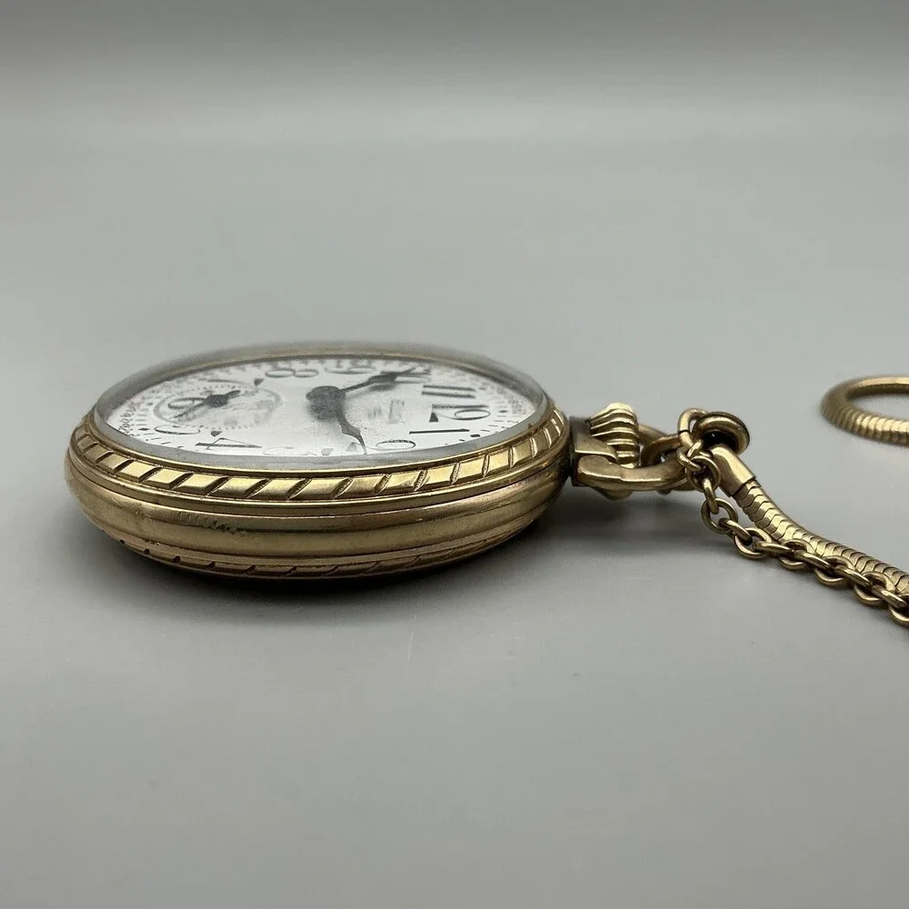 Vintage Elgin 575 Pocket Watch Men 49mm 10K RGP Montgomery Dial 15J Chain